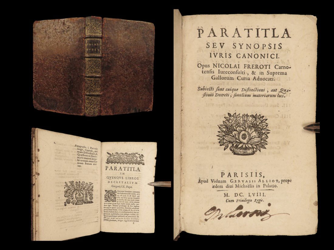 1658 Roman Catholic LAW Paratitla by Nicolas Frerot Pope Gregory IX Decretals: 1658 Roman Catholic LAW Paratitla by Nicolas Frerot Pope Gregory IX Decretals Nicolas Frerot was an early 17th-century law historian whose â€œParatitla” is a survey and commentary on Roman a