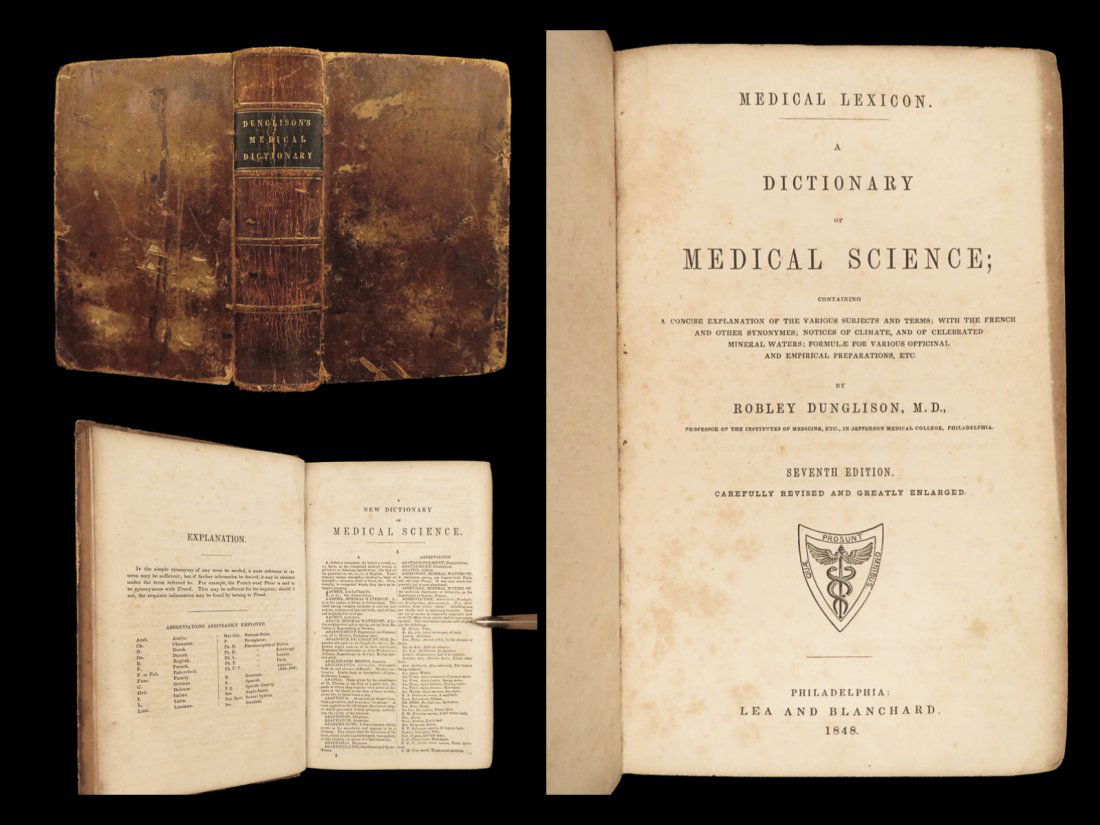 1848 Medicine Surgery Pharmacy Thomas Jefferson Physician Dunglison Dictionary: 1848 Medicine Surgery Pharmacy Thomas Jefferson Physician Dunglison Dictionary Robley Dunglison was a 19th-century English physician known for being the personal doctor to Thomas Jefferson. Dunglison