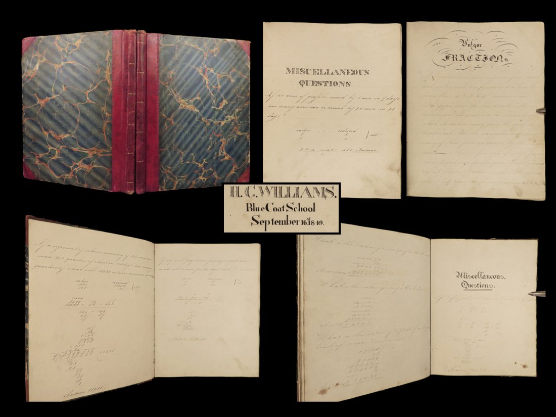 1849 Handwritten MANUSCRIPT Blue Coat School Mathematics Math Arithmetic 2v (1 of 10)