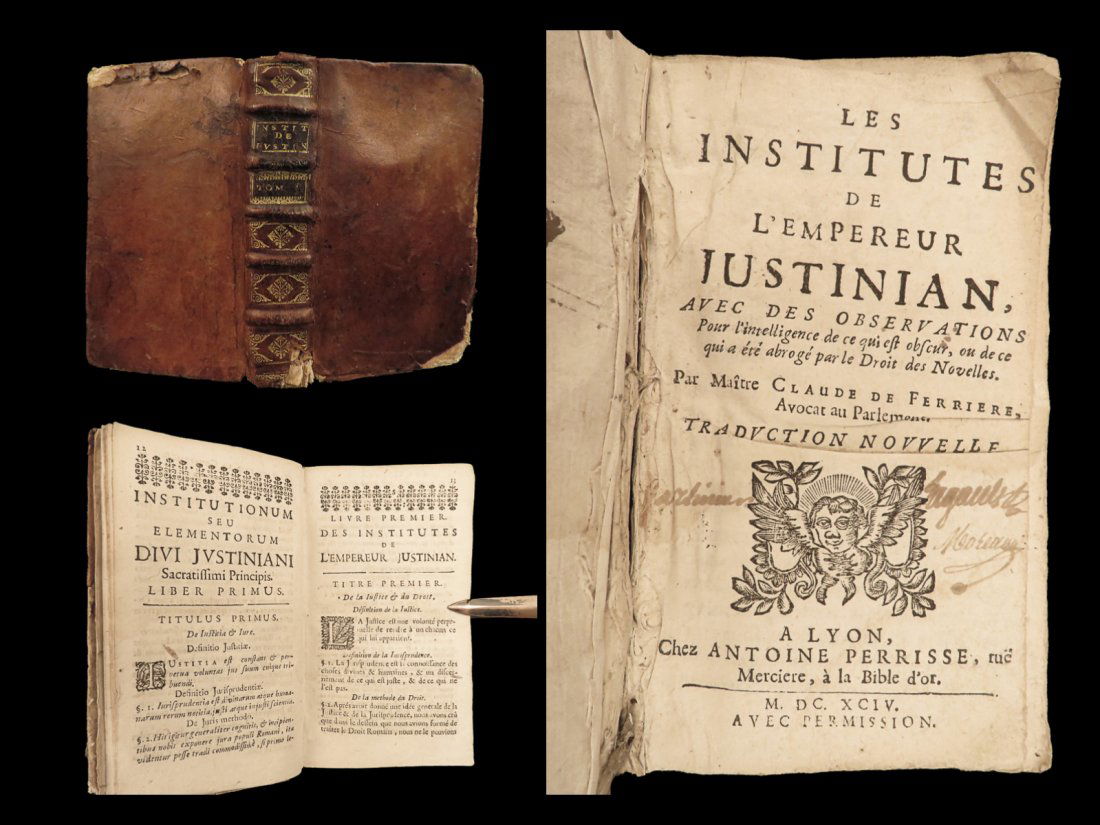 1694 LAW Justinian Institutes Codex Rome Corpus Juris Ferriere Commentary (1 of 10)