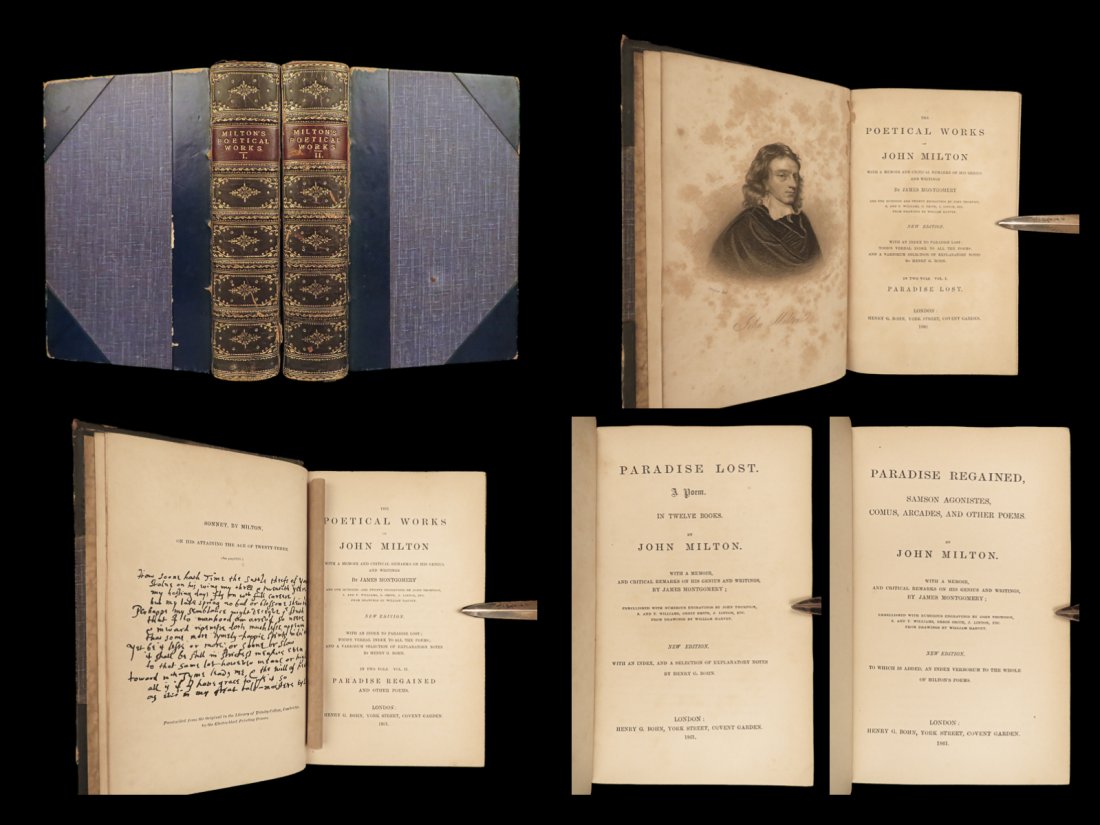 1861 JOHN MILTON Paradise Lost + Regained ART Illustrated 2v Leather Set Poetry (1 of 10)