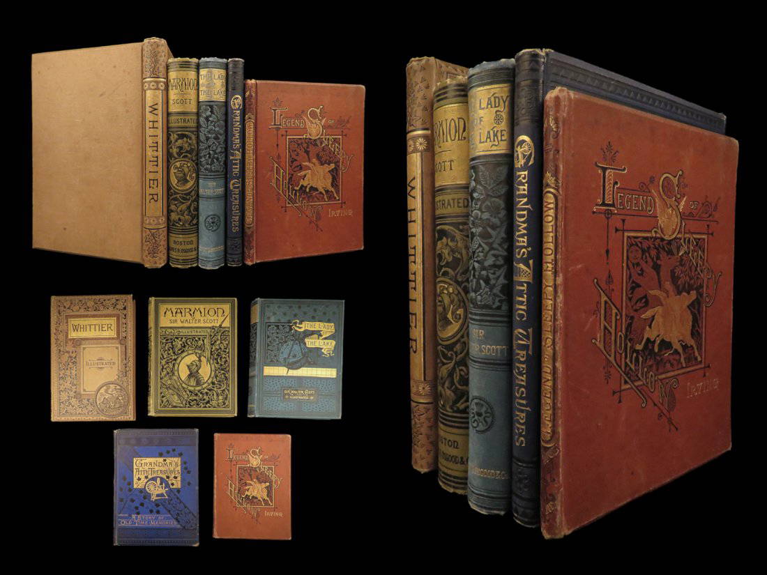 1875 Rare 5 Book Lot Irving Sleepy Hollow Scott Lady Of Lake & Marmion