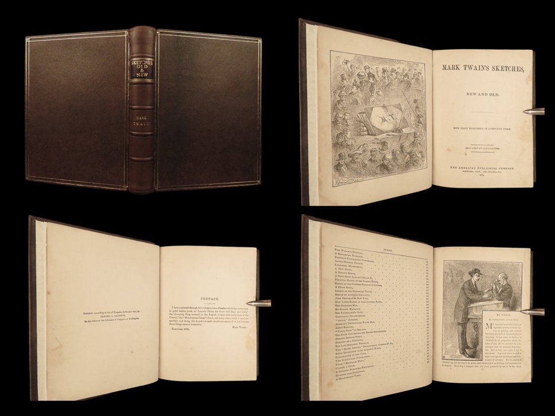 1875 Mark TWAIN 1st ed Sketches Samuel Clemens Jumping Frog Leather Binding (1 of 10)