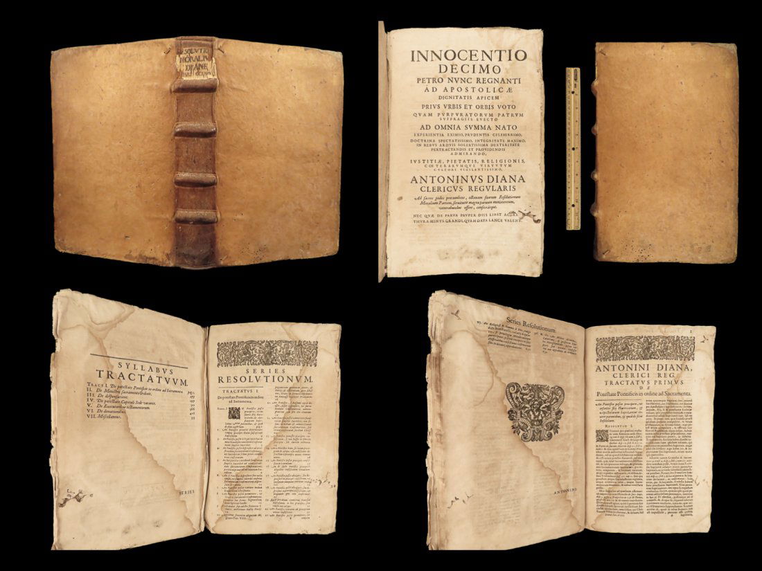 1637 HUGE FOLIO Pope Innocent X Catholic Moralium Antoninus Diana Summa Antwerp: 1637 HUGE FOLIO Pope Innocent X Catholic Moralium Antoninus Diana Summa Antwerp Antoninus Dianas â€œResolutionum Moralium” is a rare 17th-century theological and ecclesiastical history. This