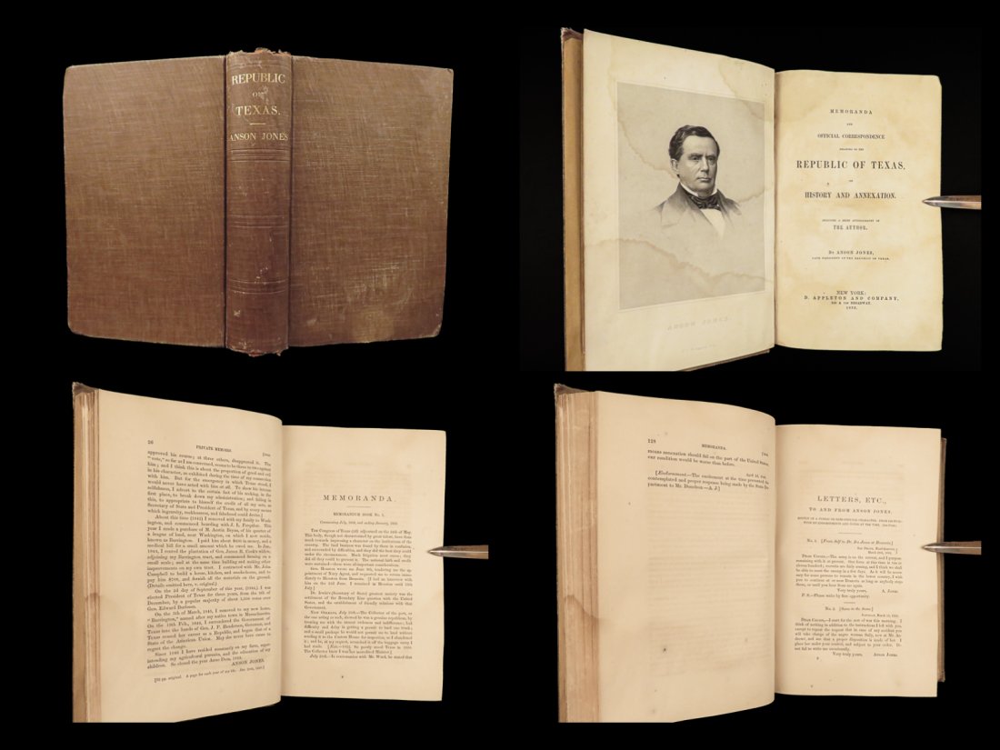 1859 Republic of TEXAS 1st ed ANSON JONES History Annexation Sam Houston RARE: 1859 Republic of TEXAS 1st ed ANSON JONES History Annexation Sam Houston RARE â€œMemoranda and Official Correspondence Relating to the Republic of Texas, its History and Annexation” is a com