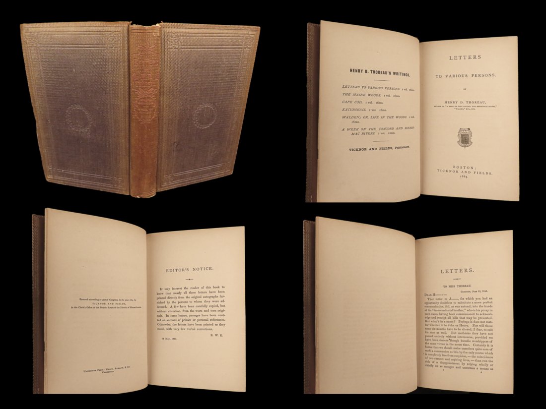 1865 Henry David Thoreau 1ed Letters Transcendentalism Philosophy R.W. Emerson (1 of 10)