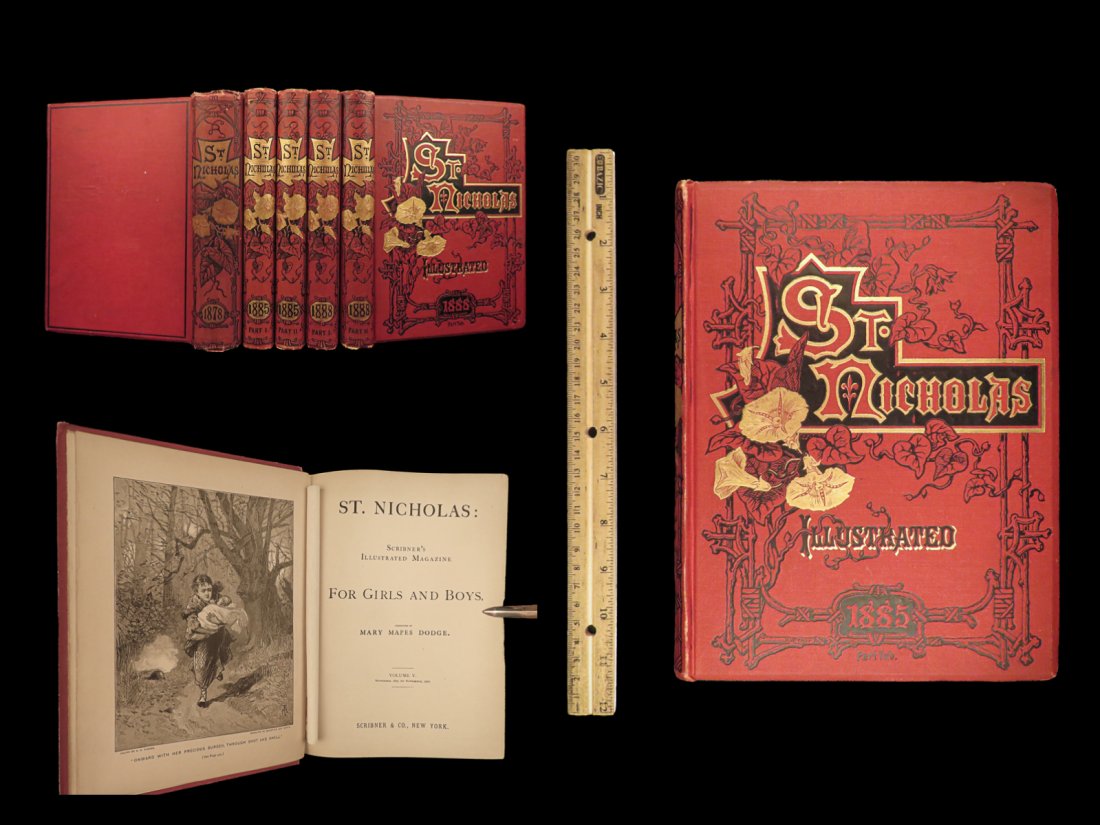 1878a St Nicholas Magazine Childrens Illustrated Bible Stories Poems Tales 5v LOT: 1878a St Nicholas Magazine Childrens Illustrated Bible Stories Poems Tales 5v LOT A fine set of books of classic literature, beautifully bound in decorative bindings. A charming display! This particul