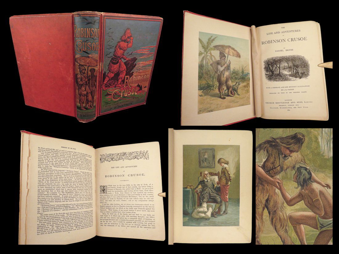 1891 ROBINSON CRUSOE Life & Adventures Voyages Survival Illustrated Daniel Defoe (1 of 10)