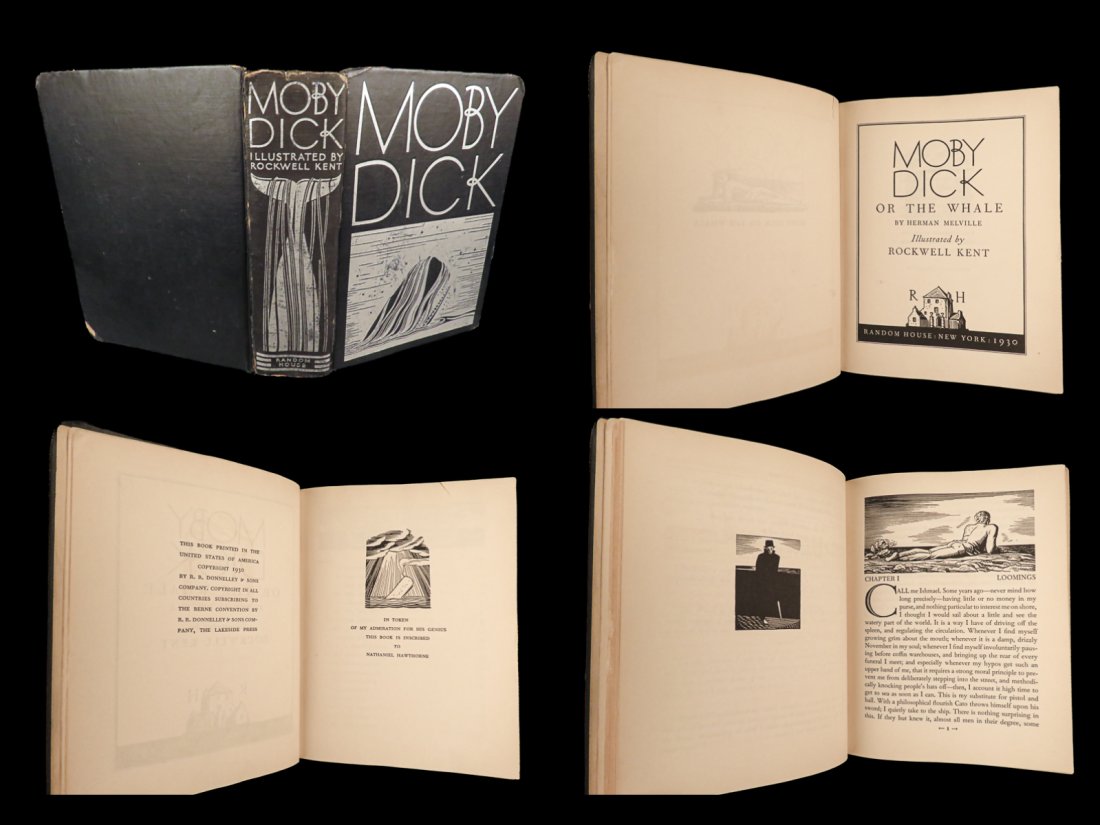 1930 Moby Dick Rockwell Kent ART 1ed Herman Melville Whaling Voyage Illustrated: 1930 Moby Dick Rockwell Kent ART 1ed Herman Melville Whaling Voyage Illustrated â€œMoby Dick” is perhaps the most famous sea adventure novel of the 19th-century. First appearing in periodica