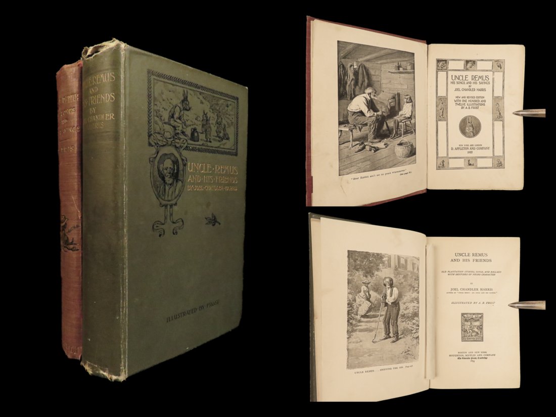 1893 Uncle Remus Joel Harris Illustrated Slave Lit Folklore Songs + Friends 2v Lot: 1893 Uncle Remus Joel Harris Illustrated Slave Lit Folklore Songs + Friends 2v Lot Brer Rabbit and crew are the basis and inspiration for Disneys black folklore, controversial tale “Song of the Sout