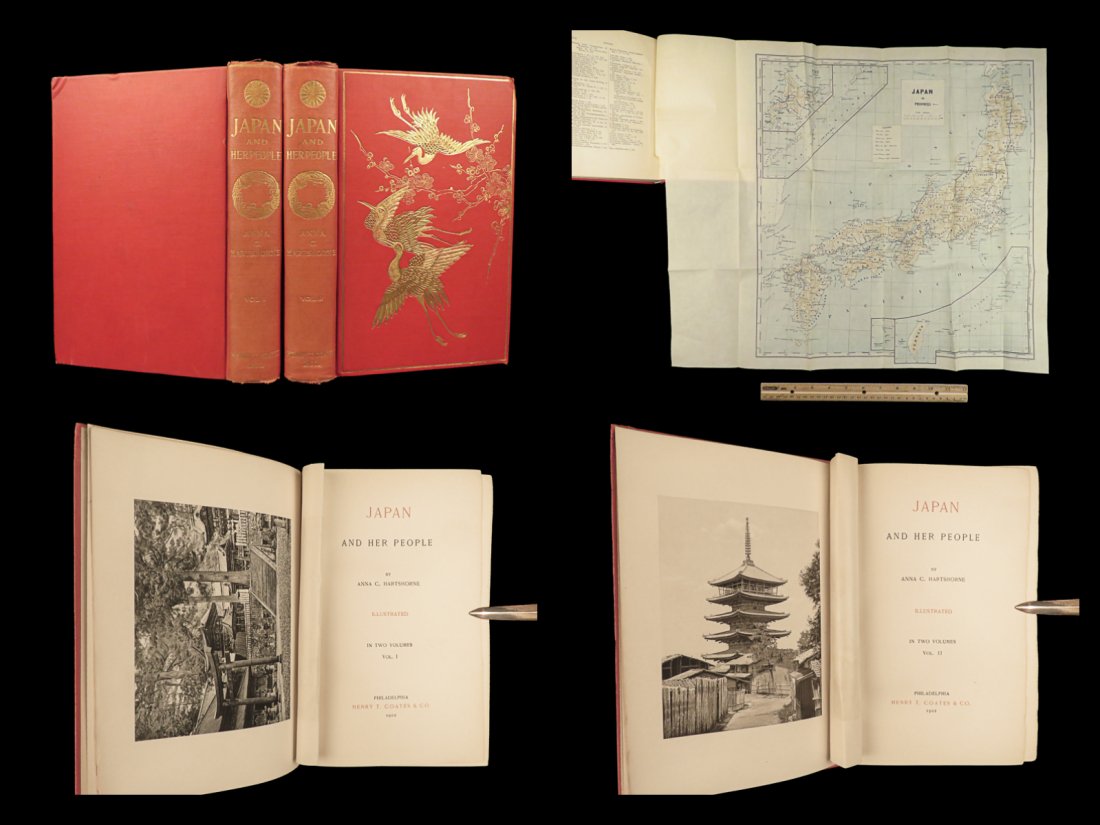 1902 JAPAN 1ed Her People Tokyo Kyoto Buddhist Temple COLOR Illustrated MAP: 1902 JAPAN 1ed Her People Tokyo Kyoto Buddhist Temple COLOR Illustrated MAP Japan and Her People is an account of Japan at the turn of the century with additional photogravure illustrations. The two v