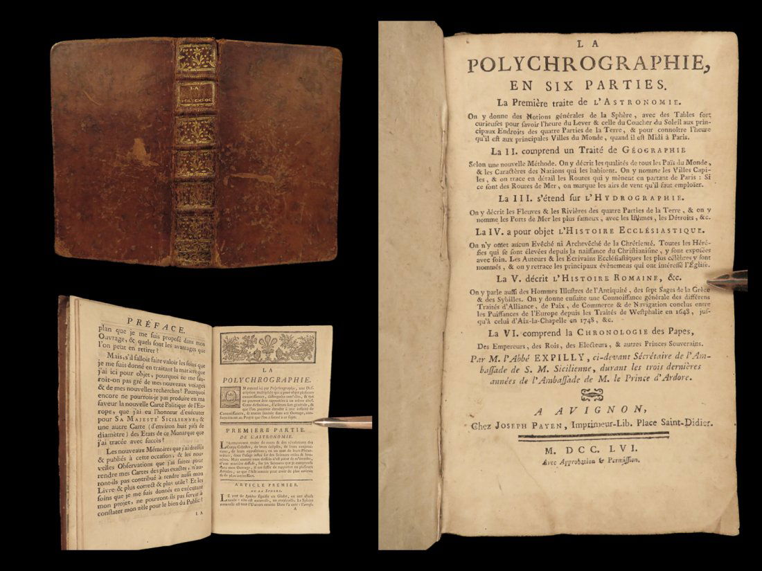 1756 SCIENCE 1ed Expilly Polychrography Astronomy Geography ROME Popes (1 of 10)