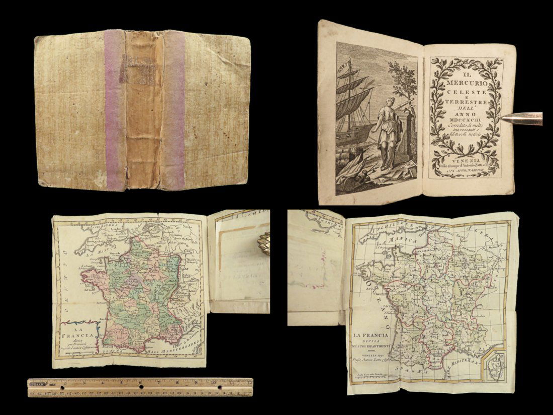1793 Italian Almanac COLOR MAPS Il Mercurio Celestial Zodiac Illustrated Venice (1 of 10)