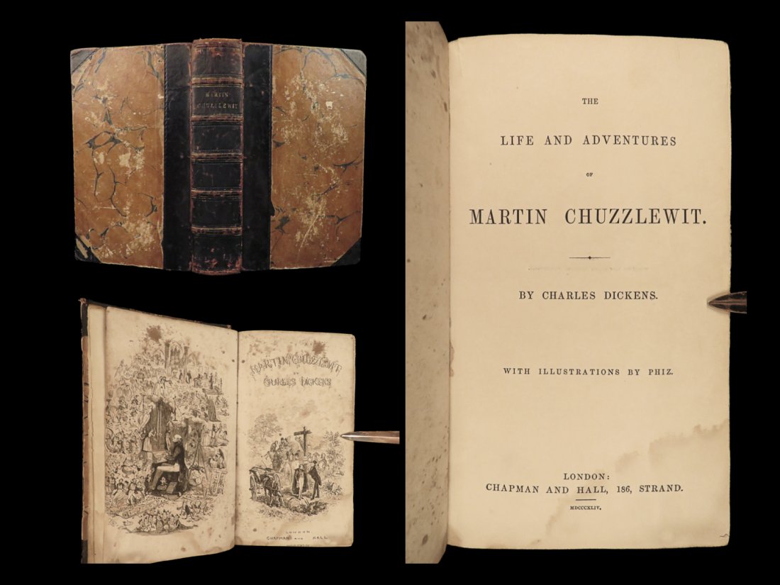 1844 Charles Dickens 1st Martin Chuzzlewit English Literature Satire Illustrated (1 of 10)