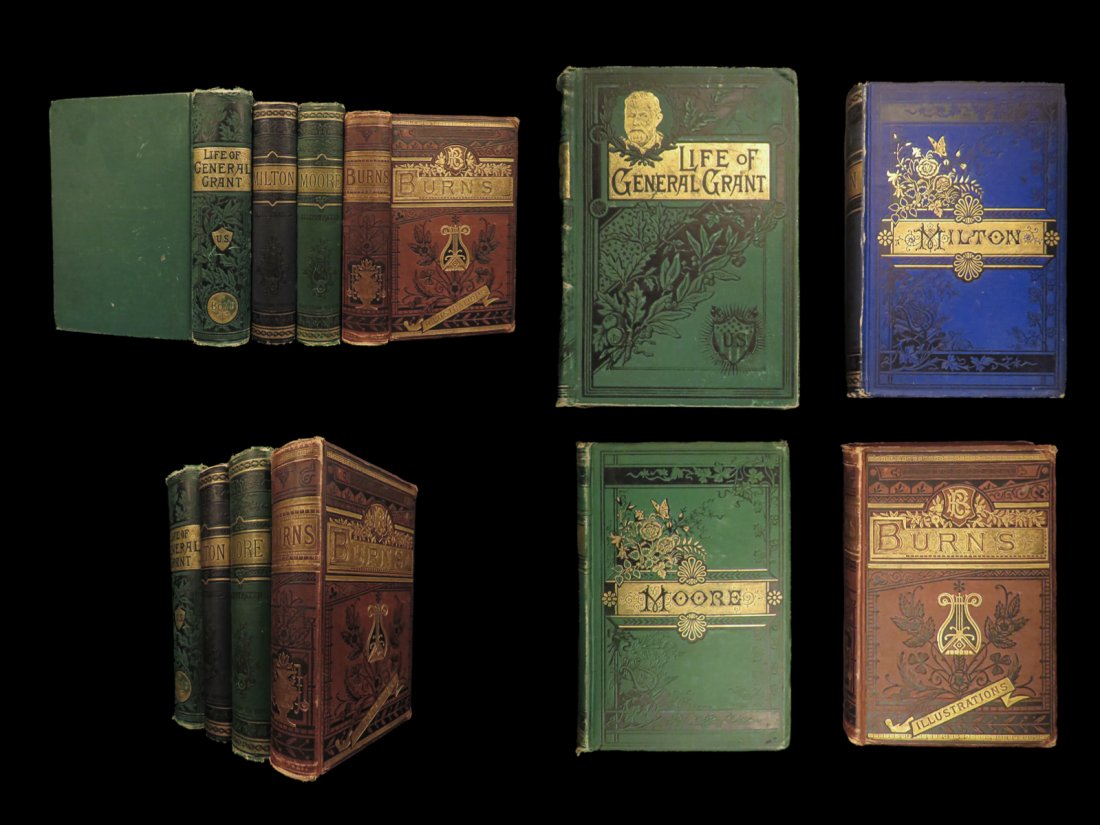 1880 Rare Book Lot 4v Robert Burns Milton Paradise Lost Moore General US Grant (1 of 10)