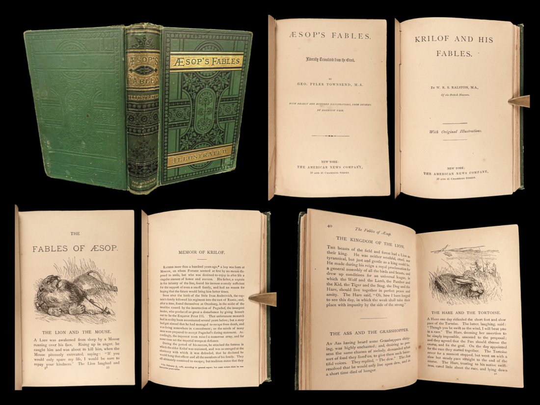 1890 AESOP FABLES + Russian KRYLOV Tortoise Hare Harrison Weir ART: 1890 AESOP FABLES + Russian KRYLOV Tortoise Hare Harrison Weir ART This single tome combines two seminal collections of fables: “Aesops Fables” translated by George Fyler Townsend and “Krilo