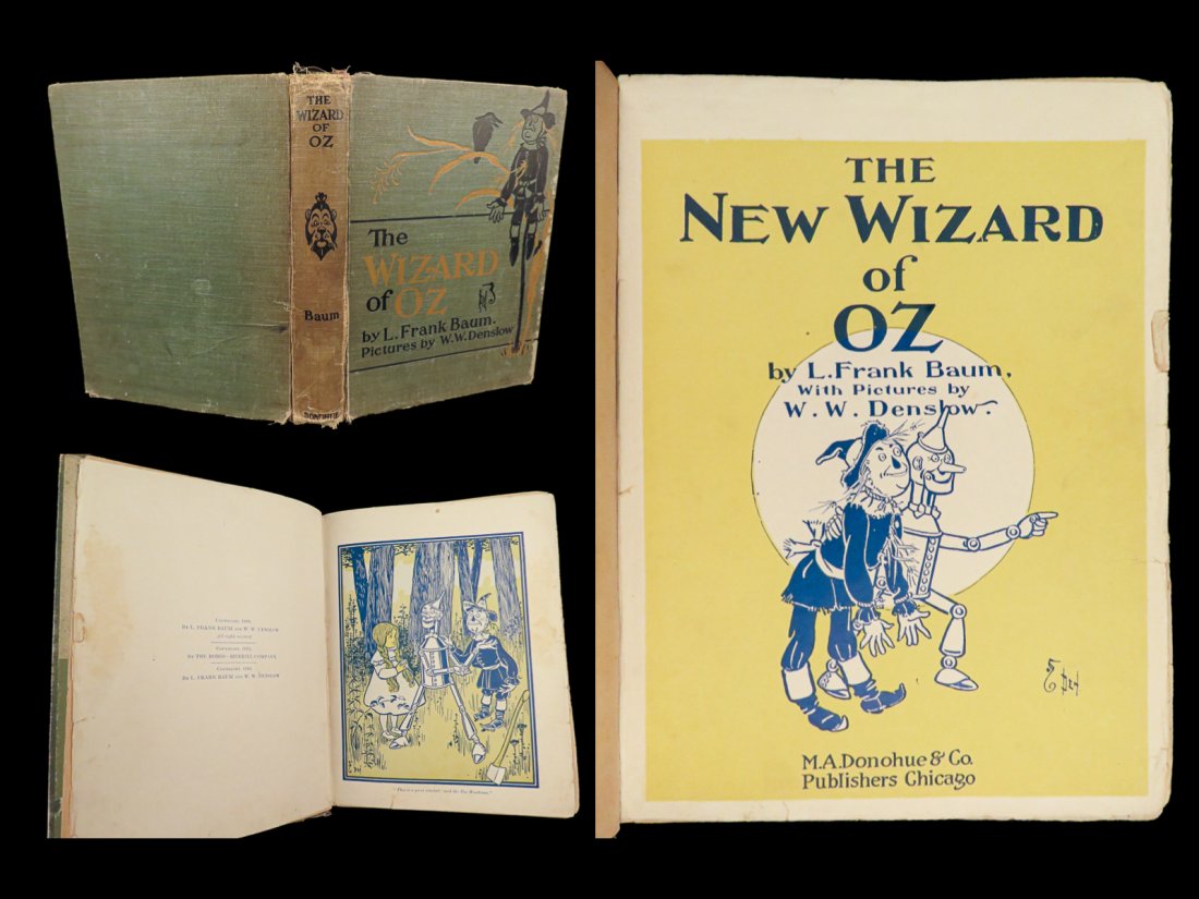 1903 WIZARD of OZ Frank Baum Illustrated Denslow Fantasy Childrens Literature: 1903 WIZARD of OZ Frank Baum Illustrated Denslow Fantasy Childrens Literature “The Wizard of Oz” is a childrens novel about a young girl named Dorothy Gale who is swept away by a tornado to a