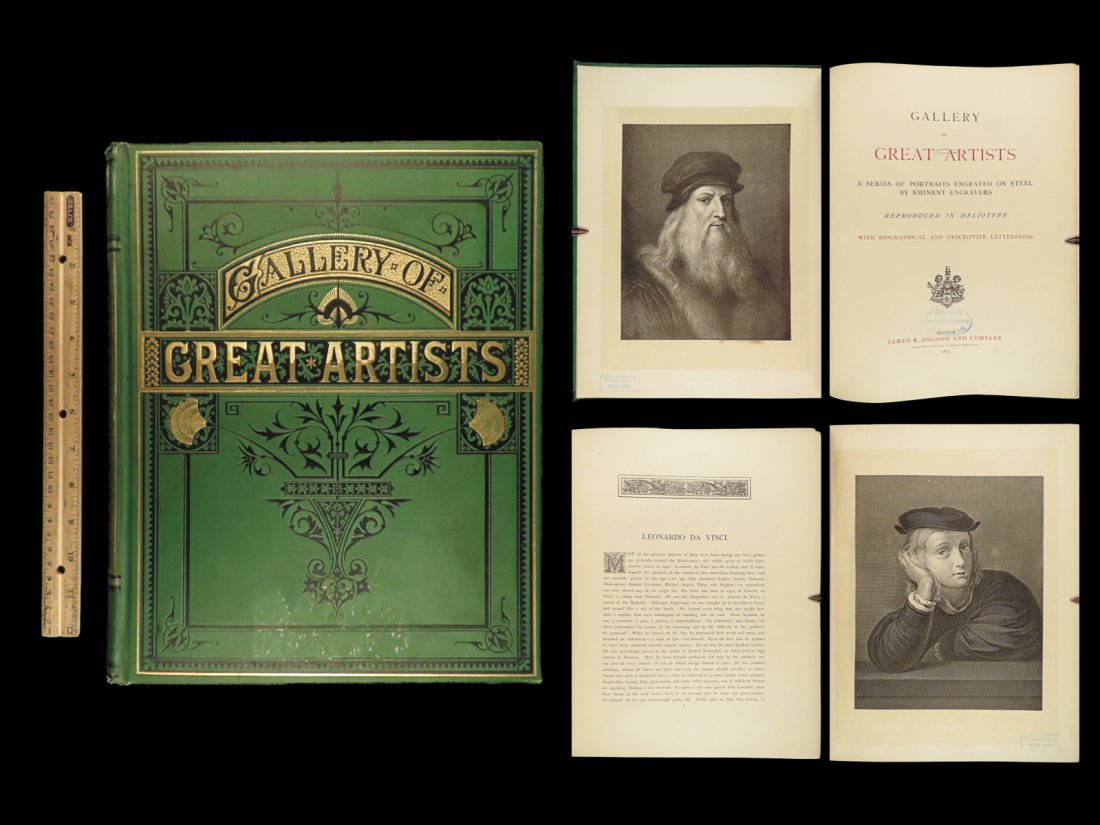 1877 Gallery of Great Artists Raphael da Vinci Michelangelo Durer Holbein Titian: 1877 Gallery of Great Artists Raphael da Vinci Michelangelo Durer Holbein Titian “Gallery of Great Artists” is a rare 19th-century survey of the worlds most famous and iconic artists and their