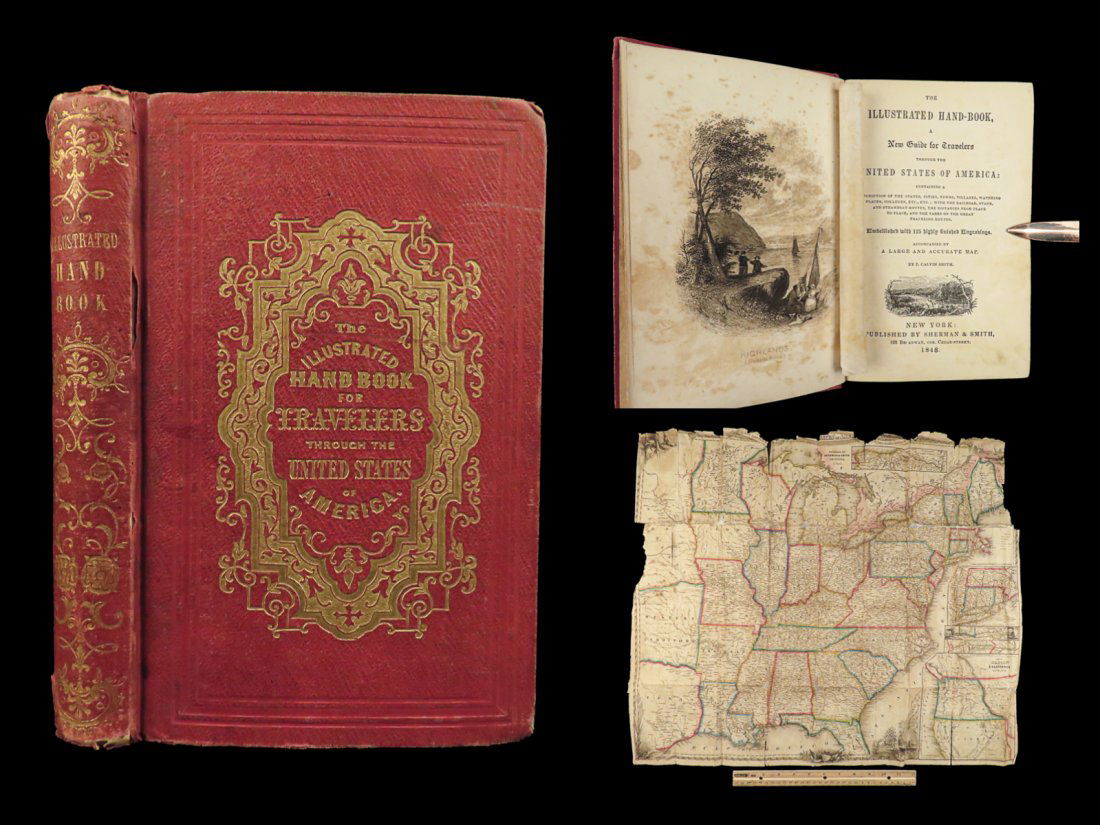 1848 HUGE MAP Illustrated Guide for Travelers AMERICA Cities Travel Guide RARE (1 of 10)