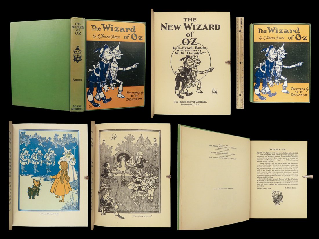 1903 WIZARD of OZ Frank Baum Illustrated Denslow Fantasy Childrens Literature: 1903 WIZARD of OZ Frank Baum Illustrated Denslow Fantasy Childrens Literature “The Wizard of Oz” is a childrens novel about a young girl named Dorothy Gale who is swept away by a tornado to a
