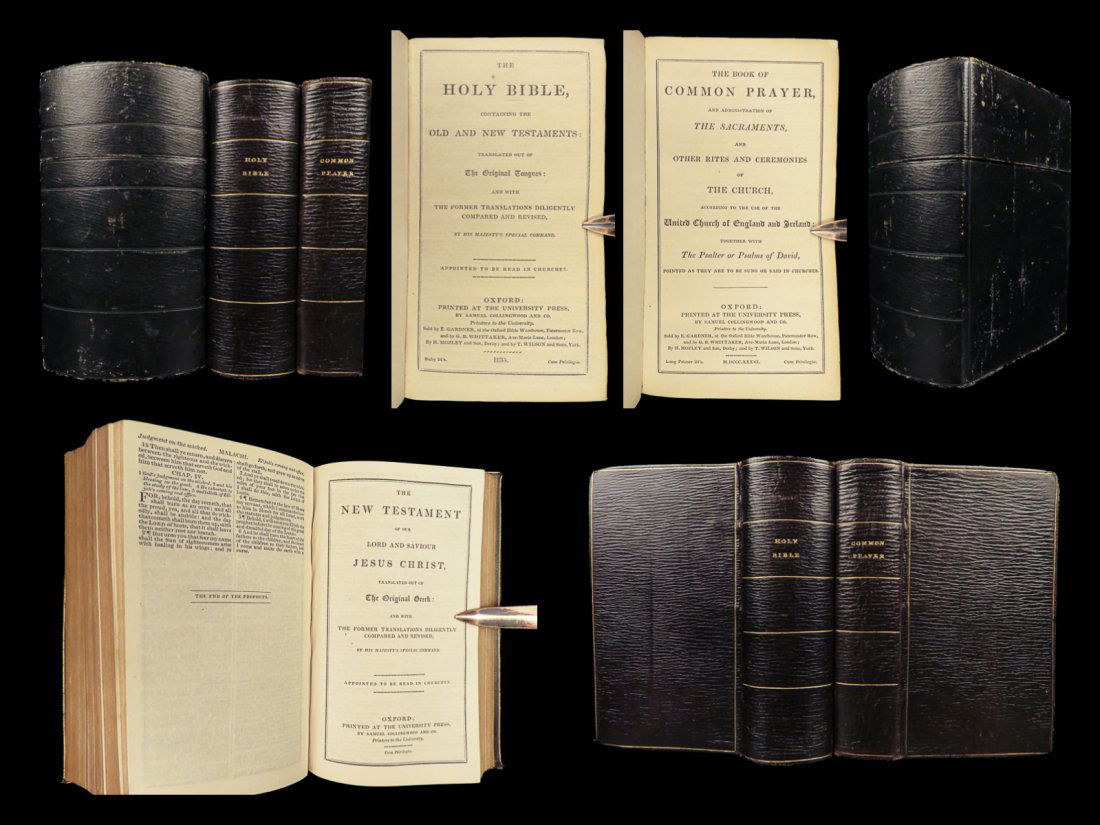 1835 GOLD GILT King James Holy Bible Oxford Old/New + Book Common Prayer 2v SET (1 of 10)
