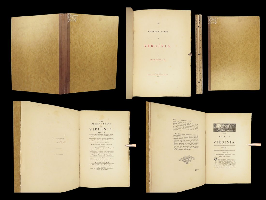1865 State of VIRGINIA Jones Colonial America INDIANS Negroes Slaves #28/50: 1865 State of VIRGINIA Jones Colonial America INDIANS Negroes Slaves #28/50 Hugh Jones was an 18th-century American historian best known for his historical perspectives on the many of the original col