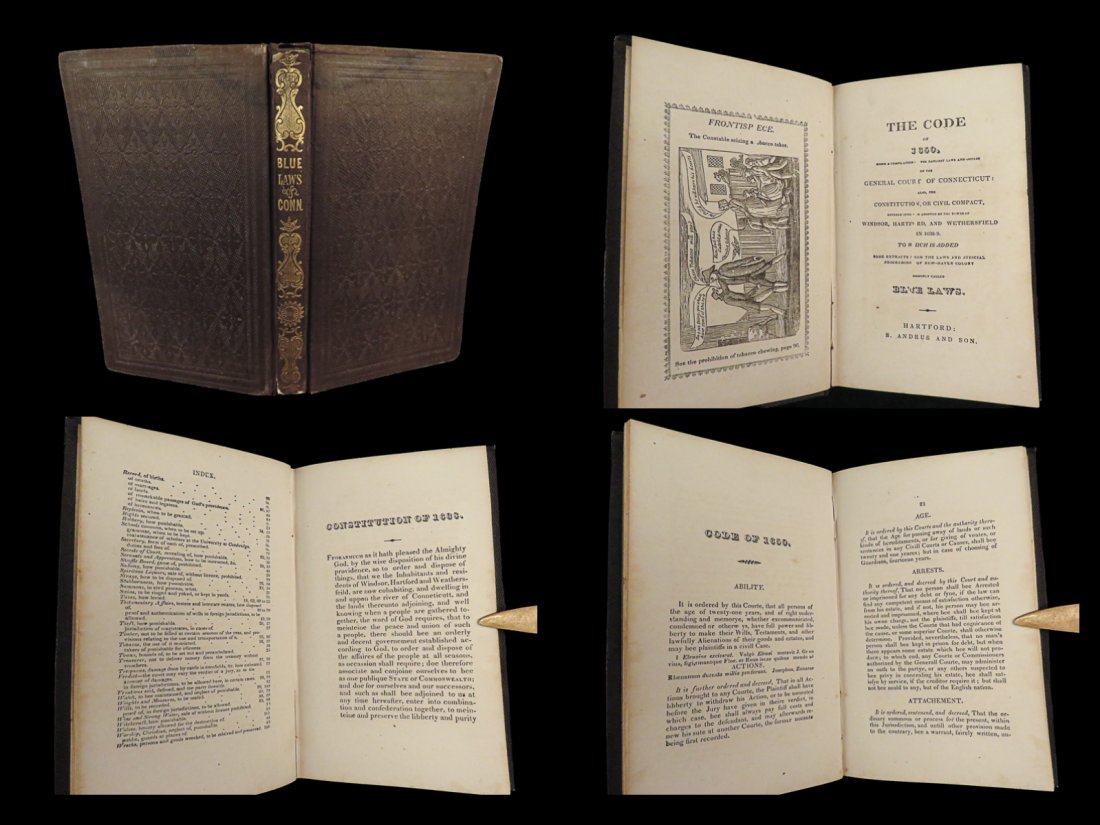 1850 SALEM WITCHCRAFT Blue Laws of 1650 Connecticut Colonial Witch Trials New Haven: 1850 SALEM WITCHCRAFT Blue Laws of 1650 Connecticut Colonial Witch Trials New Haven This incredible 19th-century record of the Blue Laws of New Haven was a direct correlation to cases during the Salem