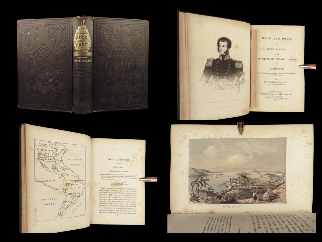 1850 Colton Voyages California San Francisco Brazil Slave Trade Peru Deck & Port: 1850 Colton Voyages California San Francisco Brazil Slave Trade Peru Deck & Port Walter Coltons Deck and Port was an important historical account of the post-war voyages of the USS Congress. Following