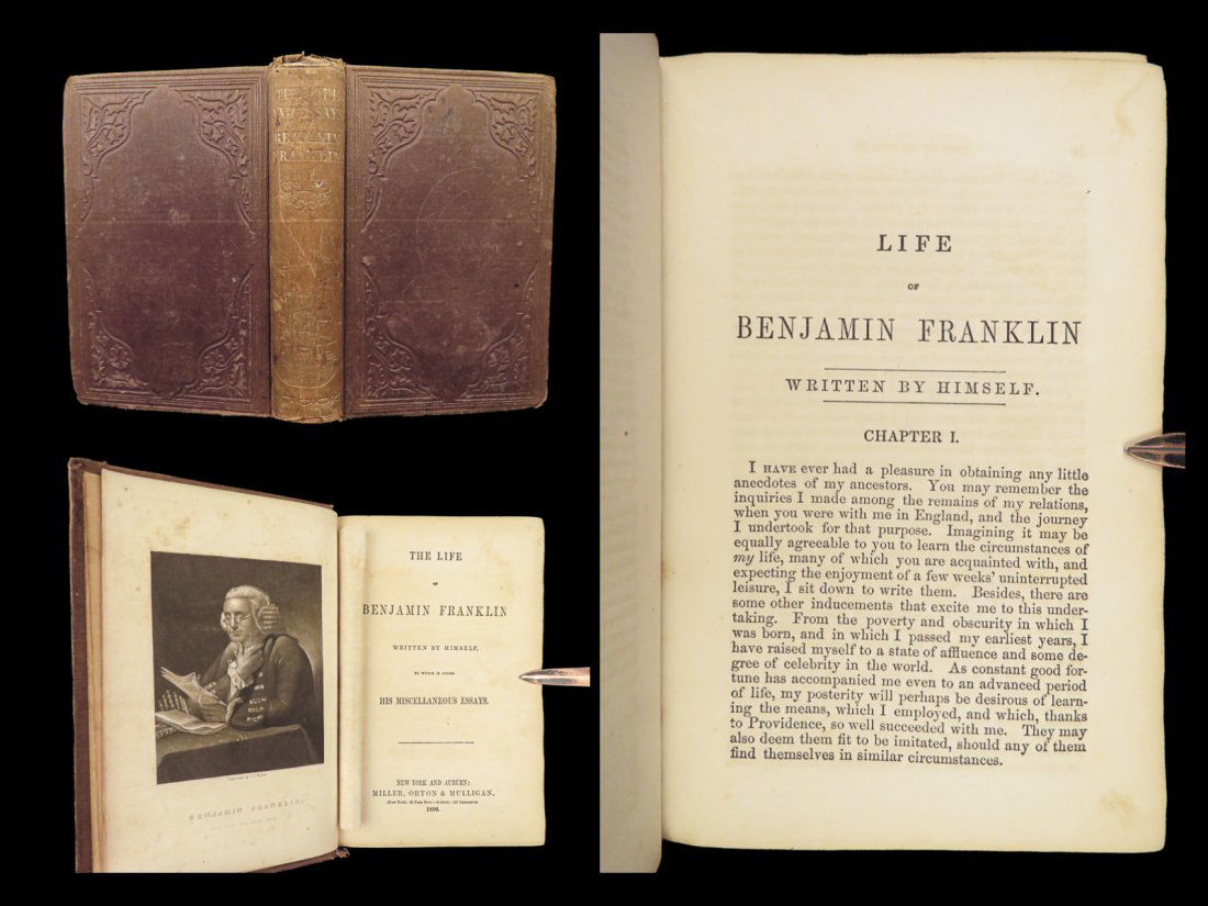 1856 Benjamin Franklin Life & Autobiography Essays Marriage Slavery Chess Wealth (1 of 10)