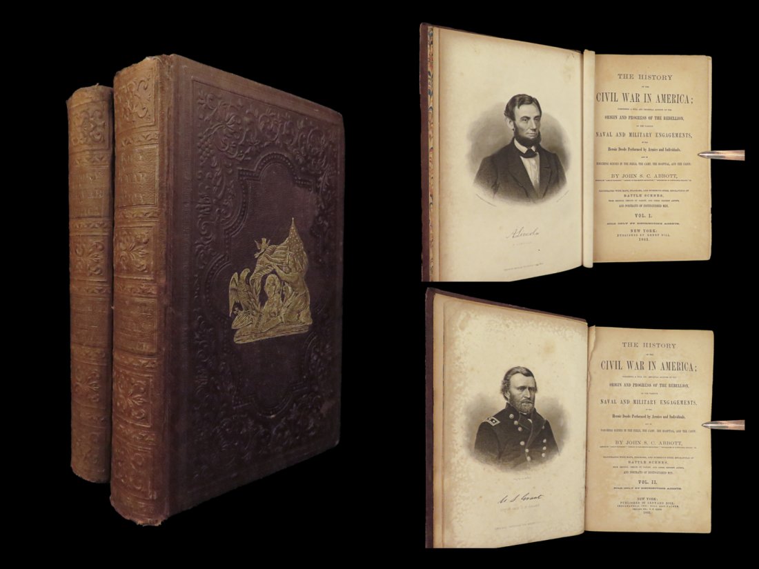 1863 US Civil War 1ed History Slavery Lincoln Grant Lee Union Confederate 2v RARE (1 of 10)