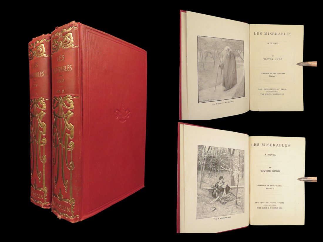 1905 BEAUTIFUL Les Miserables Victor HUGO French Classic Literature 2v Broadway (1 of 10)