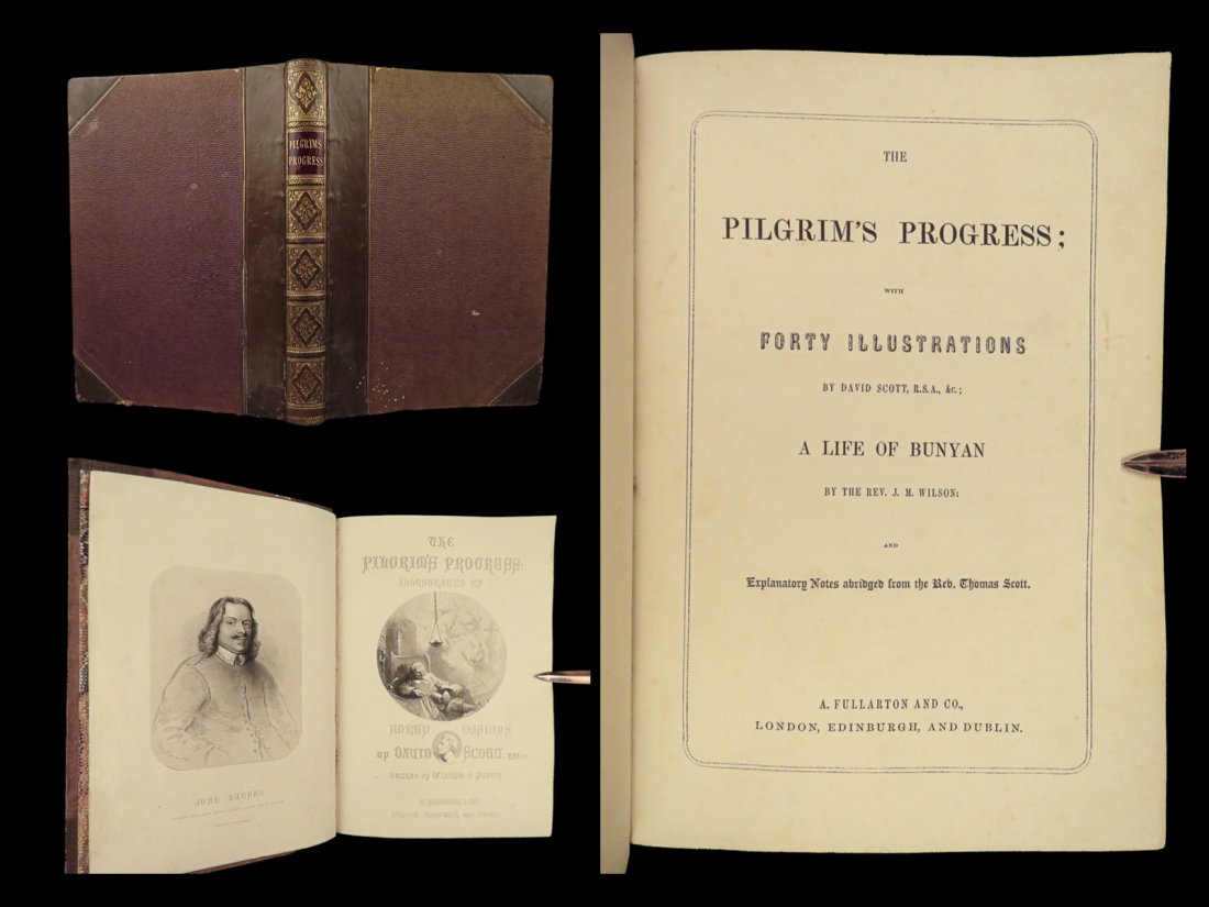 1851 Pilgrims Progress John Bunyan Puritan RARE Bible ART Illustrated Demons (1 of 10)