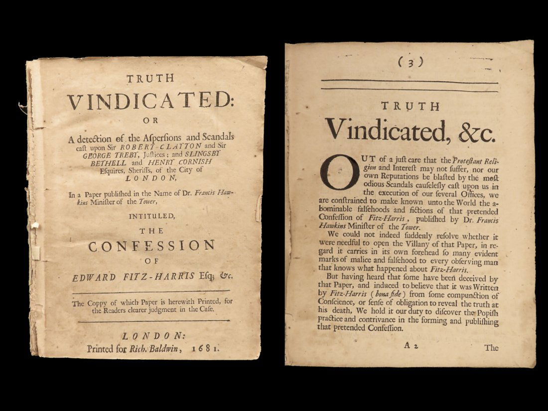 1681 POPISH PLOT 1ed George Treby Truth Vindicated Edward Fitzharris Confession (1 of 10)