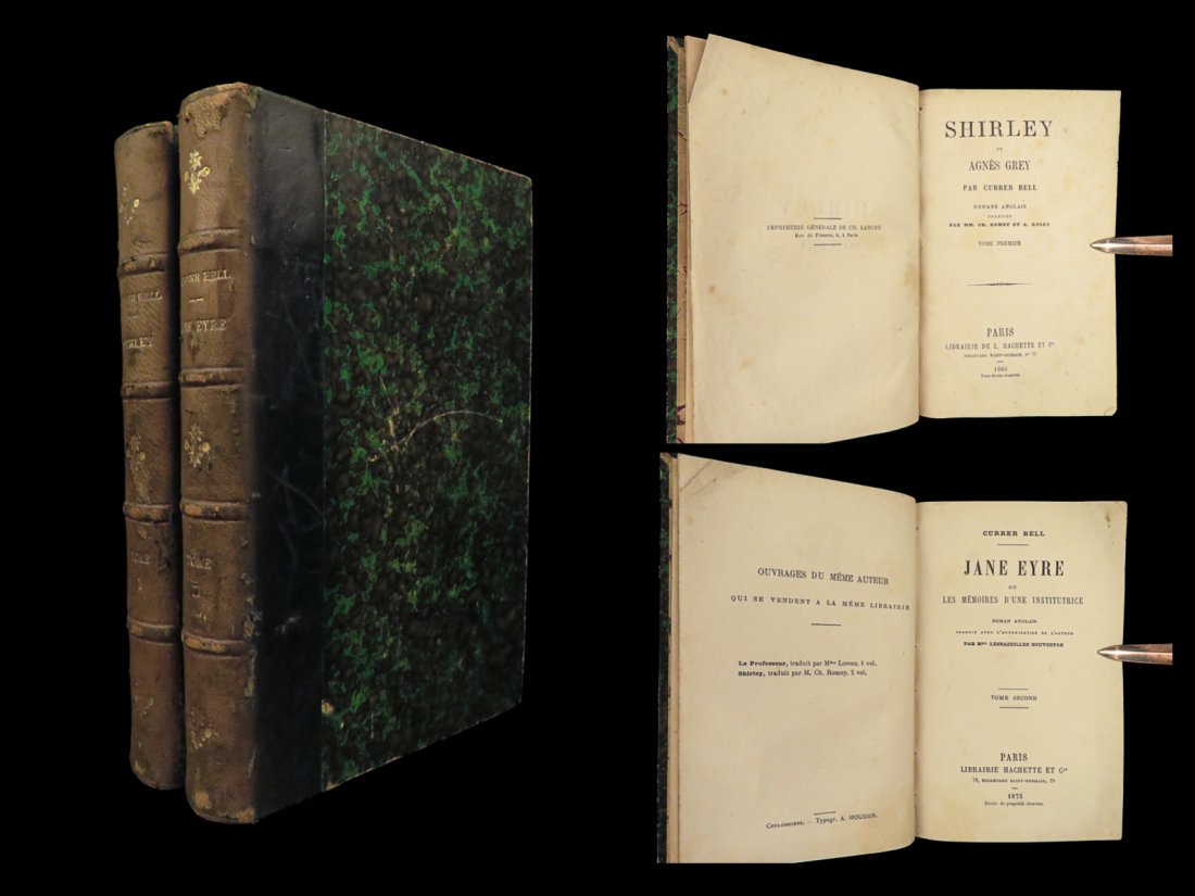1875 Charlotte Bronte Shirley & Jane Eyre Feminism War of 1812 Paris 2v RARE ed (1 of 10)