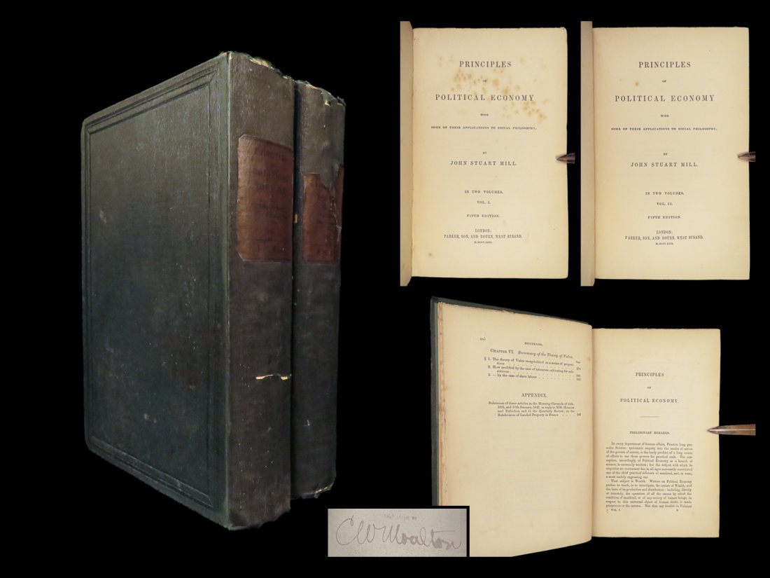 1862 Principles of Political Economy John Stuart Mill Taxes Slavery Socialism 2v (1 of 10)