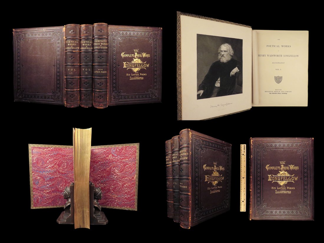 1882 FOLIO Henry Wadsworth Longfellow Song of Hiawatha Dante Divine Comedy 3v (1 of 10)