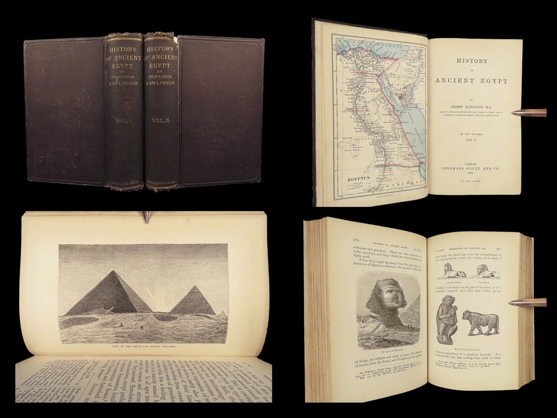 1881 Ancient EGYPT Rawlinson PYRAMIDS Architecture Pharaohs Hieroglyphs 2v SET: 1881 Ancient EGYPT Rawlinson PYRAMIDS Architecture Pharaohs Hieroglyphs 2v SET George Rawlinsons “History of Ancient Egypt” is a rare 19th-century complete and thorough account of the Egypt as