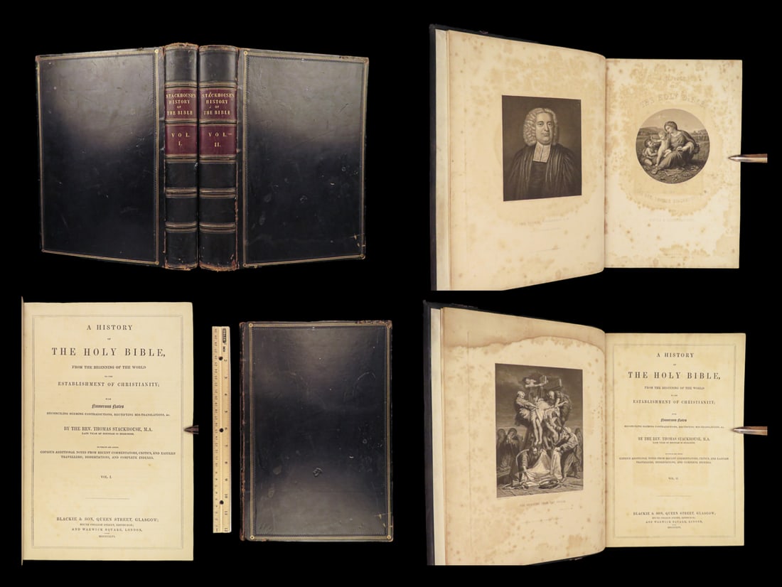 1846 Holy BIBLE & History Illustrated 2v SET Thomas Stackhouse BEAUTIFUL & Rare: 1846 Holy BIBLE & History Illustrated 2v SET Thomas Stackhouse BEAUTIFUL & Rare Rare history of the Bible! Thomas Stackhouse was an 18th-century English theologian known primarily for his work History