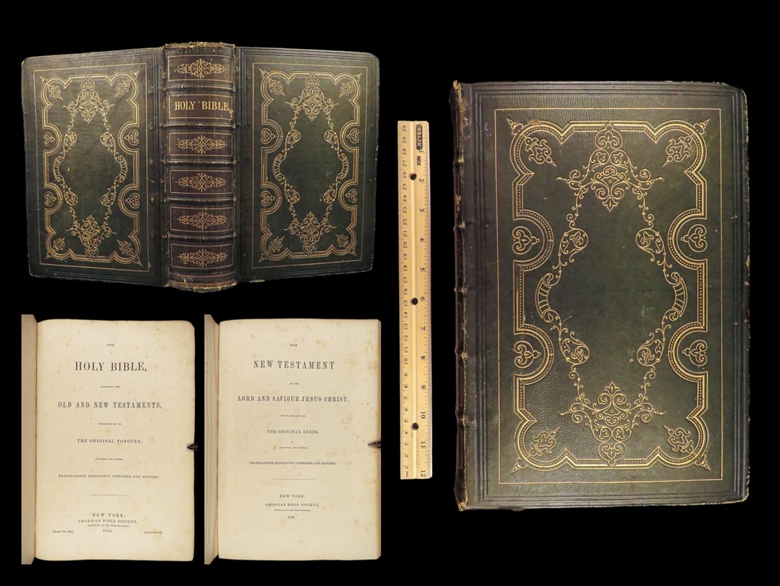 1854 Holy BIBLE King James KJV American Smith Grubbe Family Complete BEAUTIFUL (1 of 10)