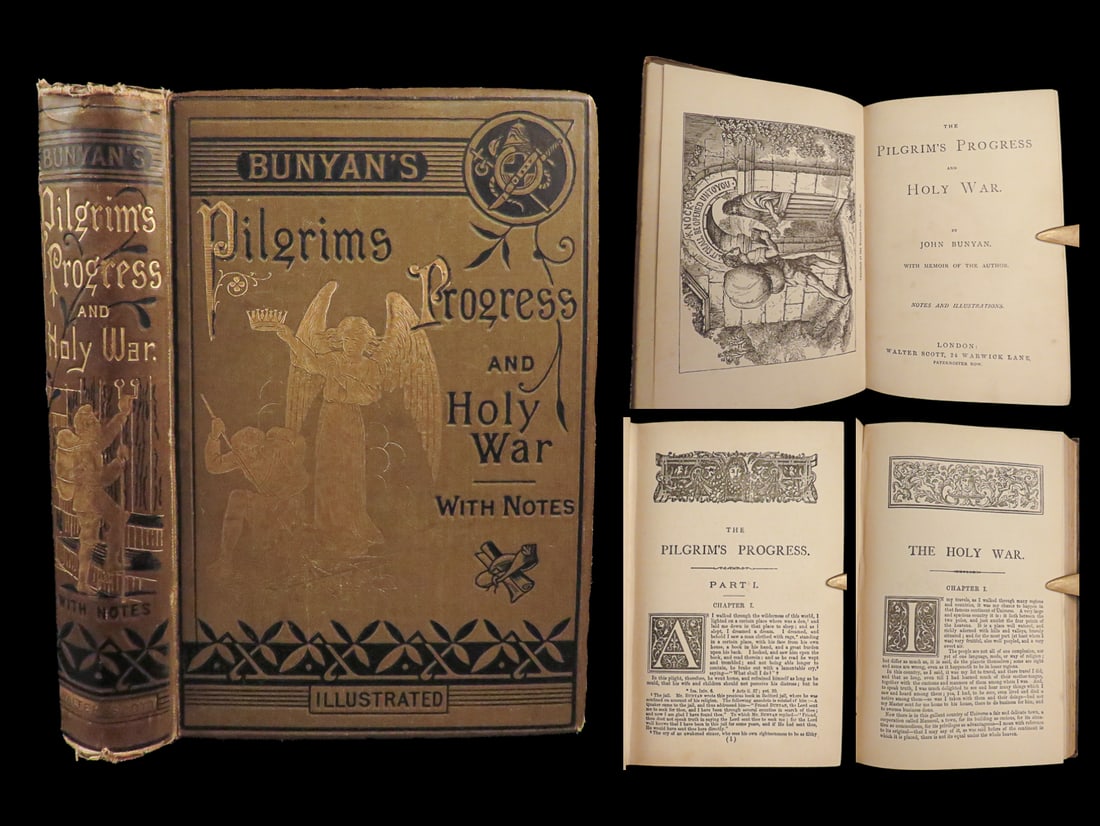 1890 PURITAN John Bunyan Pilgrims Progress & The Holy War BINDING 2in1 (1 of 10)