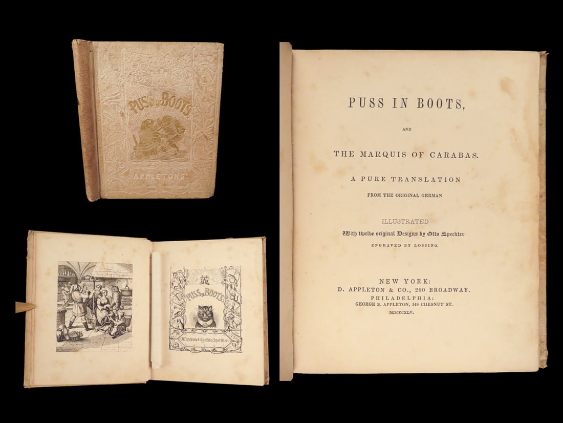 1845 PUSS IN BOOTS 1st ed Childrens Fairy Tale Speckter Perrault English Shrek: 1845 PUSS IN BOOTS 1st ed Childrens Fairy Tale Speckter Perrault English Shrek “Puss in Boots, and the Marquis of Carabas,” is a classic European fairy tale about the adventures of a clever an