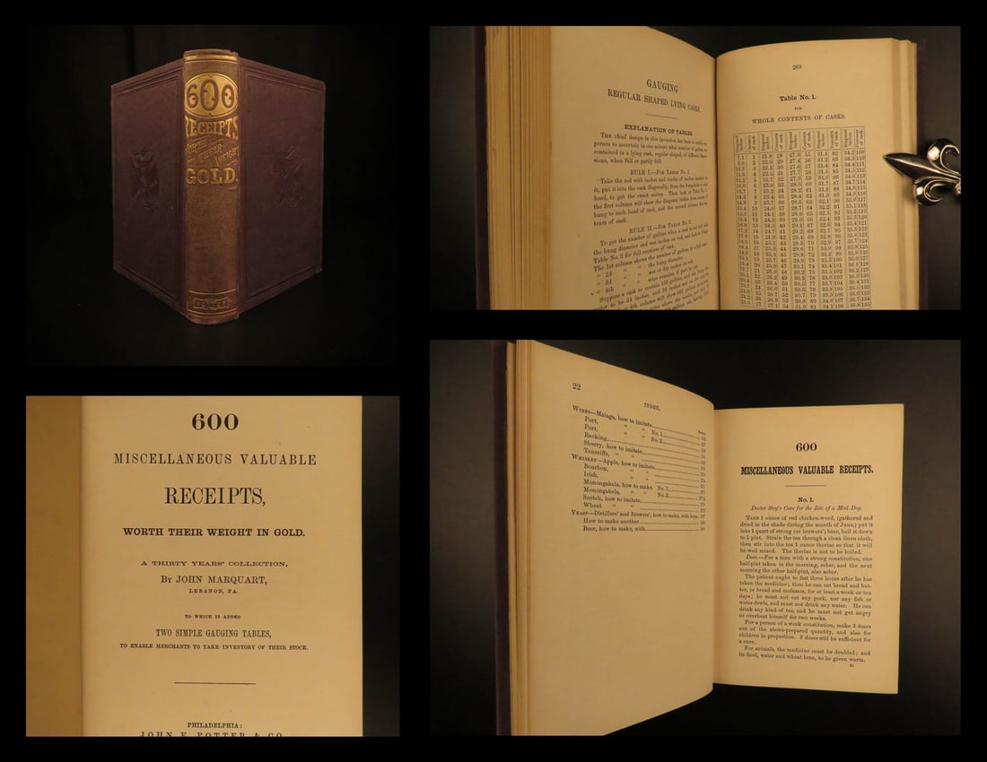 1867 1ed Marquart 600 Miscellaneous Recipes Cooking WINE Alcohol Liquor Perfumes: 1867 1ed Marquart 600 Miscellaneous Recipes Cooking WINE Alcohol Liquor Perfumes John Marquarts 600 Miscellaneous Valuable Receipts is a fine 19th-century collection of recipes for American homemakers