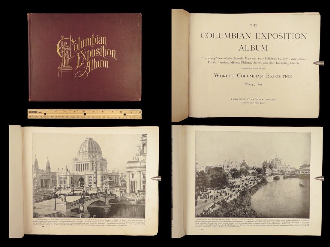 1893 Worlds Fair 1ed Photography from Chicago Columbian Exposition Album: 1893 Worlds Fair 1ed Photography from Chicago Columbian Exposition Album A rare, late 19th-century portfolio of the Worlds Columbia Exposition, or the Chicago Worlds Fair in 1893. This fair was unique