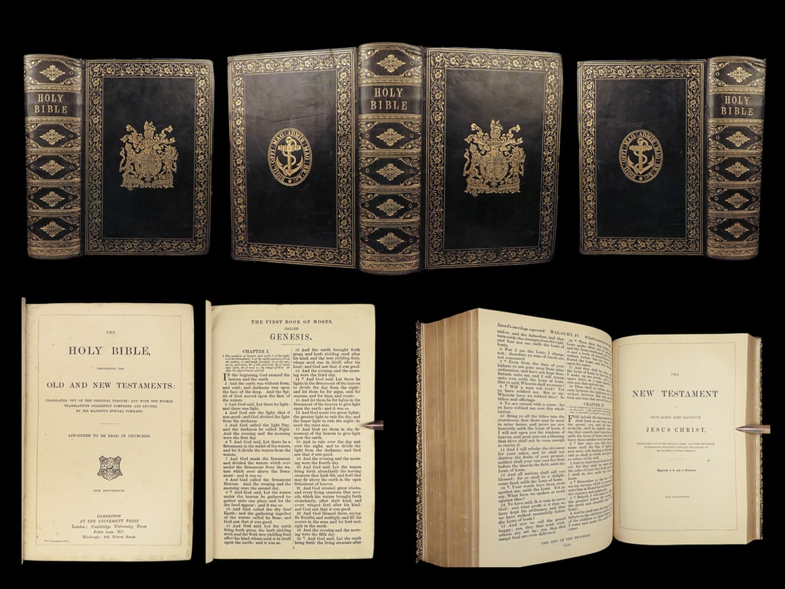 1904 ARMORIAL King of England 1ed Holy BIBLE Cambridge University ROYAL BINDING (1 of 10)