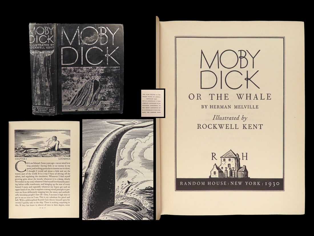 1930 Moby Dick Rockwell Kent ART 1ed Herman Melville Whaling Voyage Illustrated: 1930 Moby Dick Rockwell Kent ART 1ed Herman Melville Whaling Voyage Illustrated “Moby Dick” is perhaps the most famous sea adventure novel of the 19th-century. First appearing in periodicals,