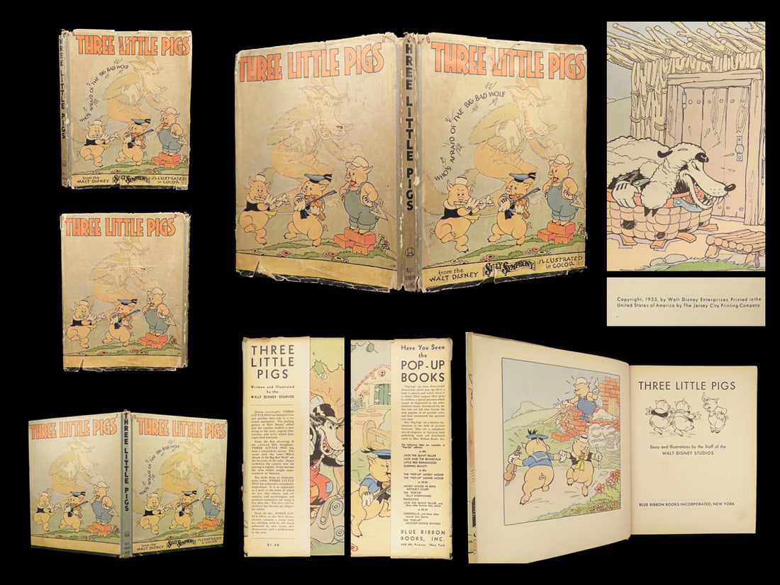 1933 Walt DISNEY 1ed Three Little Pigs Childrens Fable Big Bad Wolf Illustrated (1 of 10)