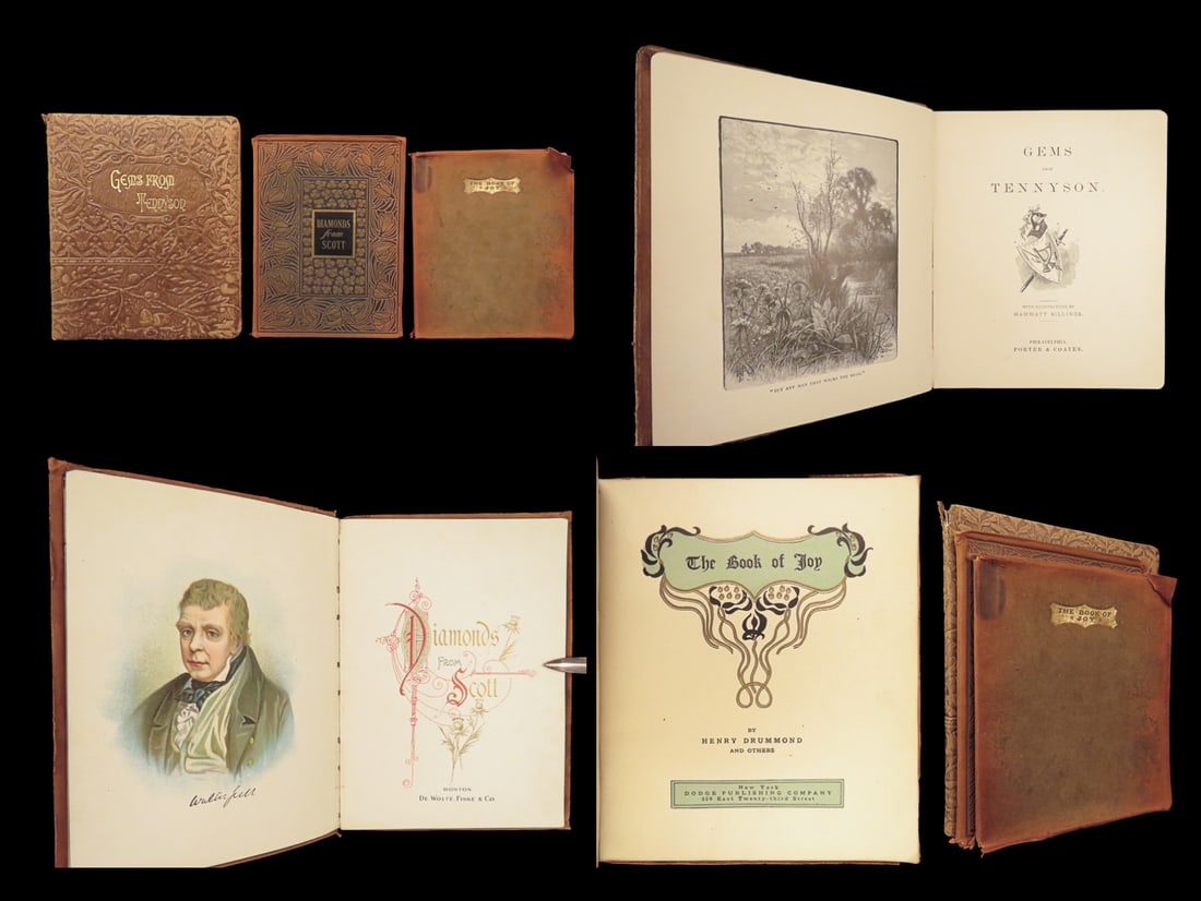 1888 LITERATURE Book Lot Diamonds Walter Scott Gems Alfred Tennyson Book of Joy (1 of 10)