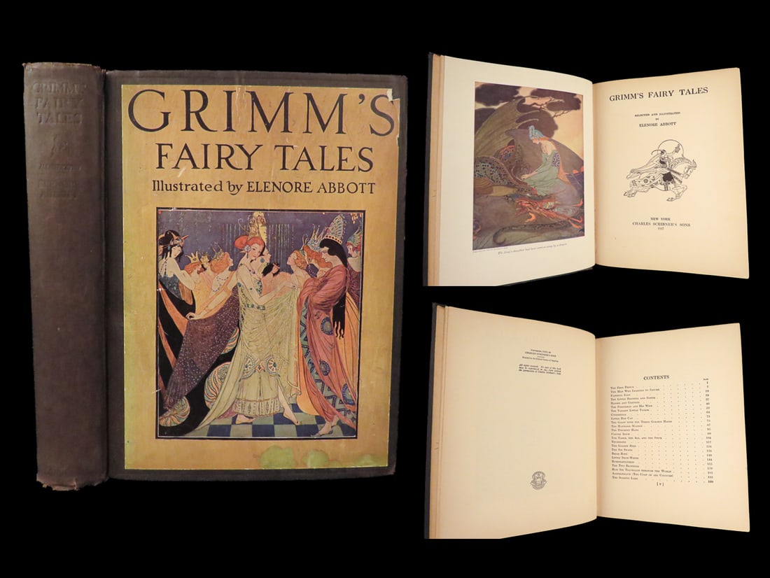 1937 Grimms Fairy Tales Hansel Gretel Rapunzel English Elenore Abbott ART (1 of 10)