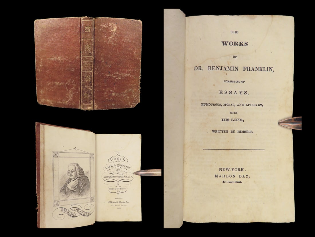 1834 Benjamin Franklin Autobiography Essays Americana Slavery INDIANS Mather (1 of 10)