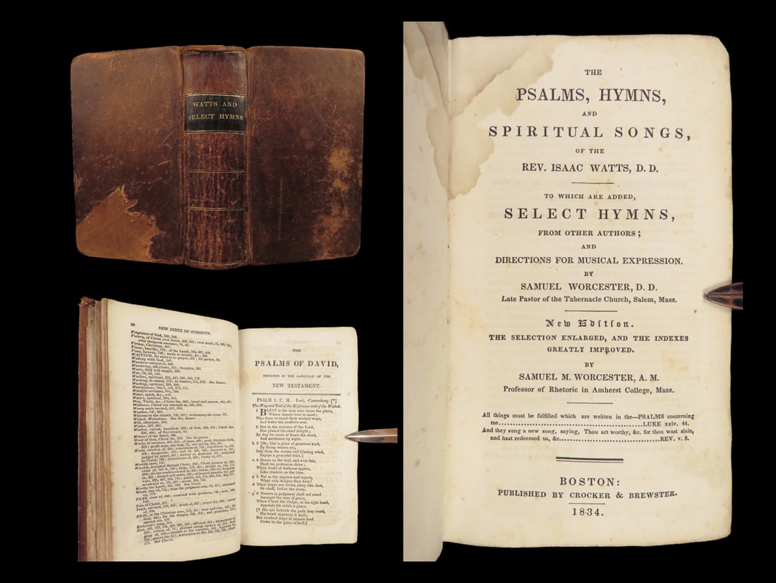 1834 Isaac Watts HYMNS Psalms & Hymnal Prayer Bible BOSTON Early America Songs (1 of 10)